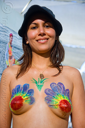 woman with body painting in center camp cafe burning man festival 2009