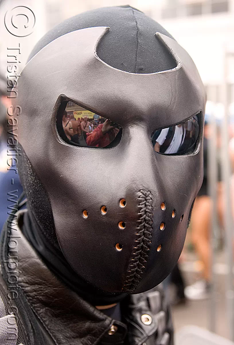man in leather mask, dore alley fair, san francisco