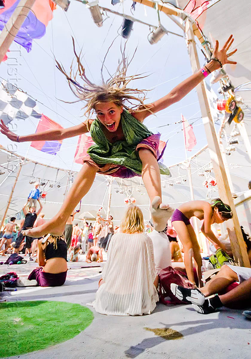 Burning Man - Girl Jumping in Center Camp