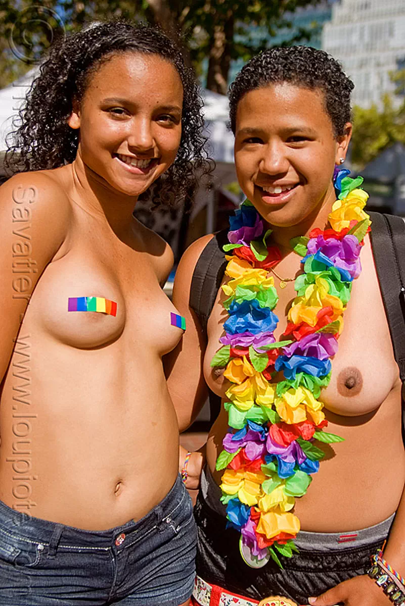 Two Topless Girls with Rainbow Colors - Gay Pride (San Francisco)